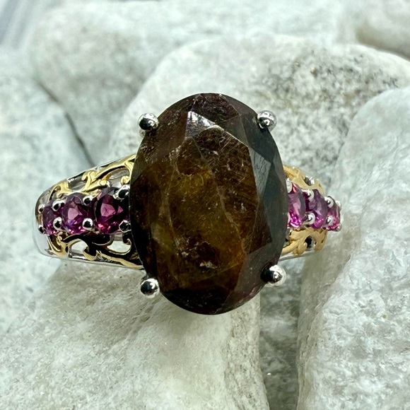 NWT Zawadi Chocolate Sapphire & Orissa Rhodolite Garnet Ring 9.00ct Two-Tone - Picture 15 of 16